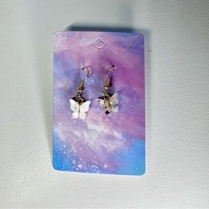 White and black butterfly gold stainless steel handmade earrings